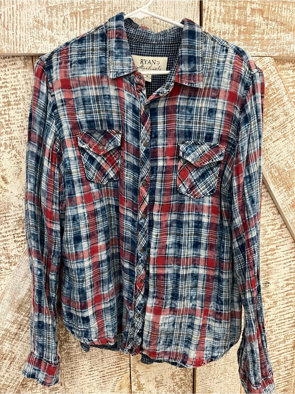 Ryan Michael’s Women’s Snap Button-Up Shirt - Red & Blue Size XL